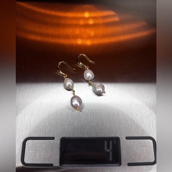 Brand New Genuine 18K Gold over vintage Brass | Natural Baroque Pearls Earrings - Picture 1 of 3